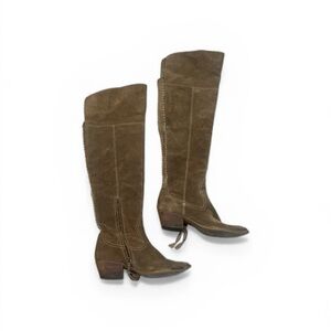 Dolce Vita Brown Suede Over The Knee Tall Heeled Boots Ankle Zip Women's 8.5 M